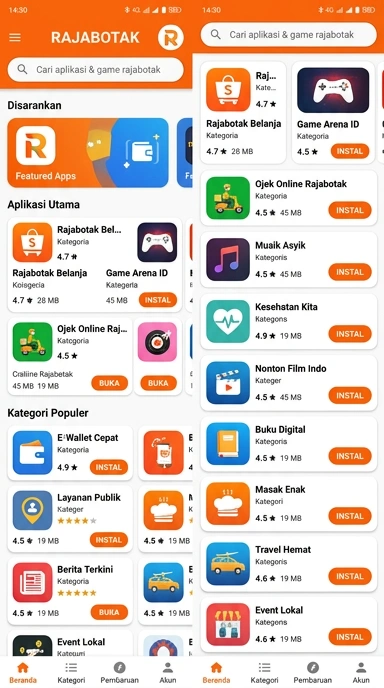 Tampilan katalog aplikasi rajabotak